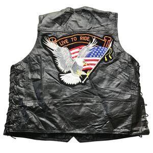 Diamond Plate Live To Ride Genuine Leather Lined Motorcycle Vest Men Large Black